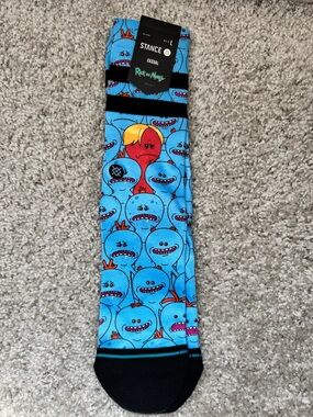Stance Blue Mr. Meeseeks Pattern Crew Socks with Red Accent